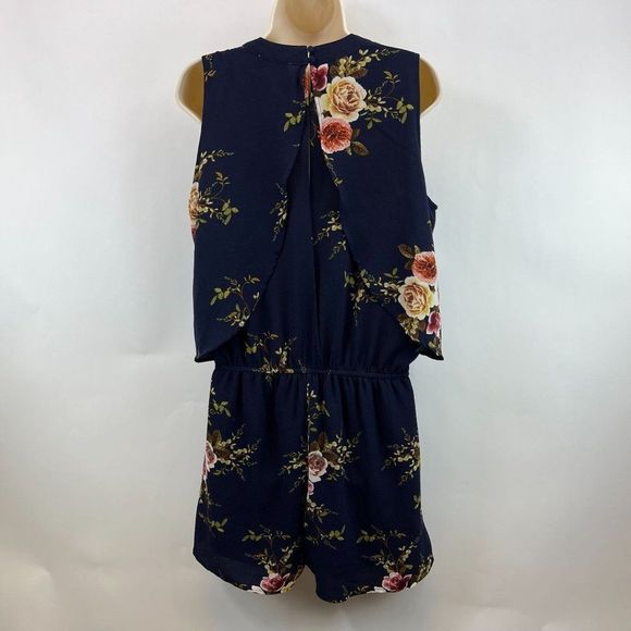 Umgee Womens Sz M Navy Blue Floral Sleeveless Open Back Romper - Picture 3 of 6